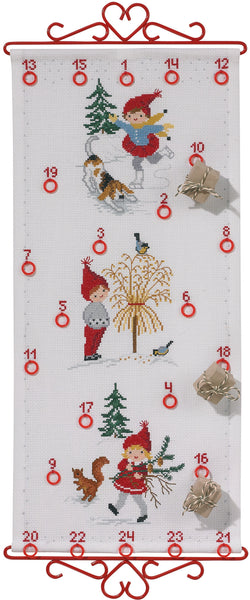 Broderikit Julkalender "Tomte med djur" 25 x 55 cm (15-025)